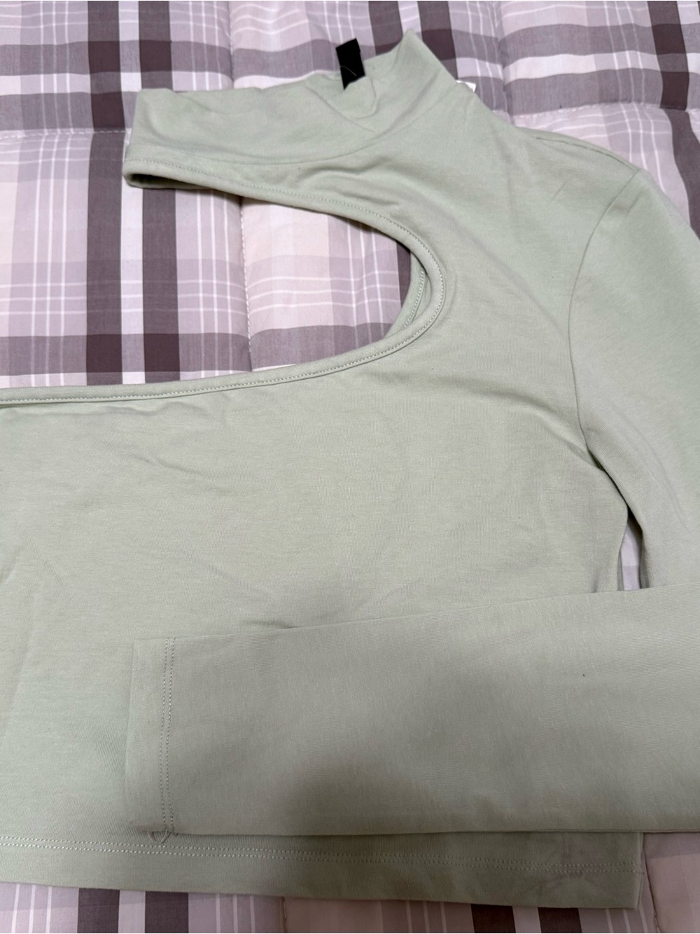 H&M Sage Green One-Shoulder Cutout Crop Top